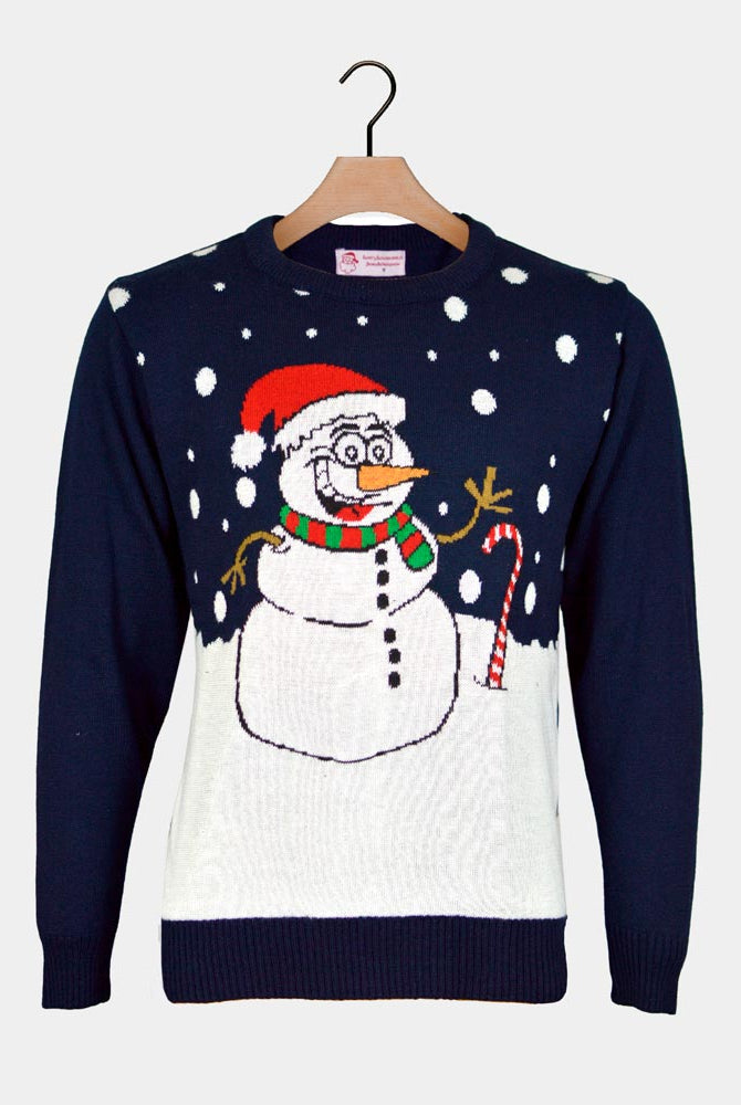 Maglione Natalizio Blu Navy con Pupazzo di Neve