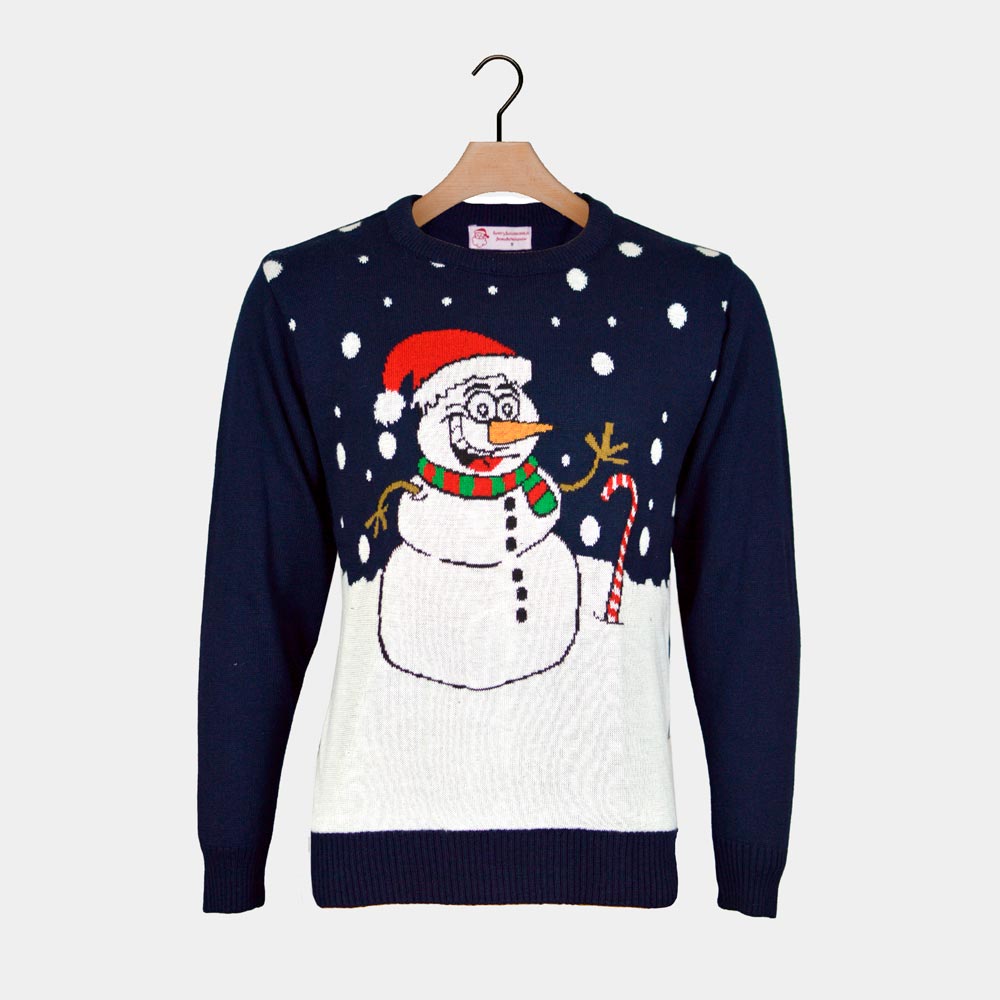 Maglione Natalizio Blu Navy con Pupazzo di Neve