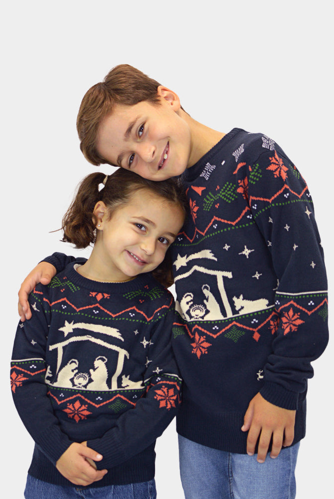 Maglione Natalizio Bambini Blu Nativity