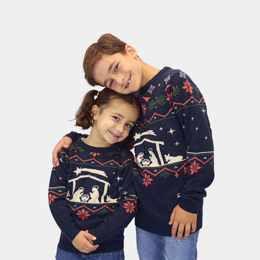 Maglione Natalizio Bambini Blu Nativity