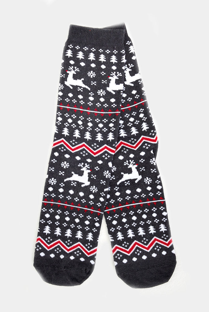 Calzini Natalizi Unisex Grigi con Renne e Alberi