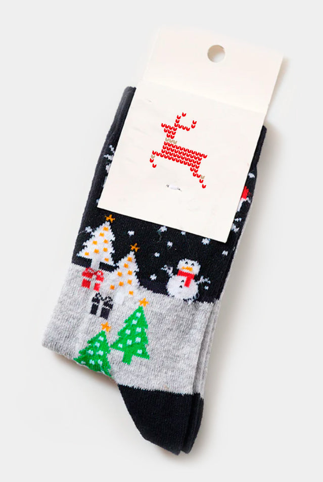 Calzini Natalizi Unisex con Pupazzo di Neve e Alberi di Natale