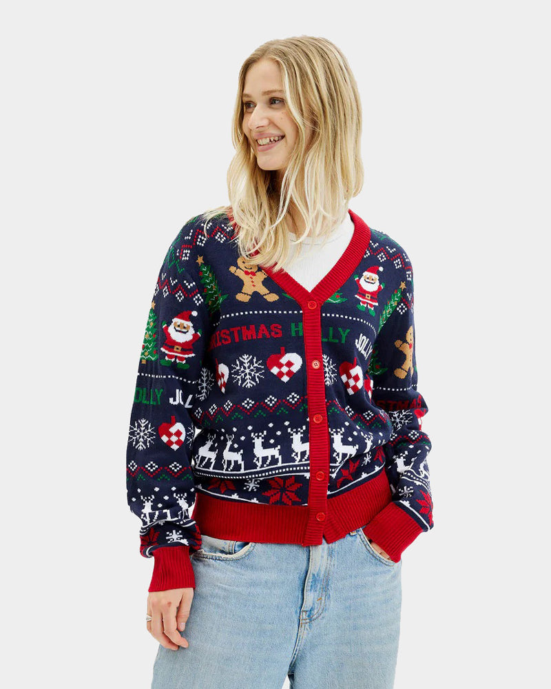 Cardigan Natalizio Donna Blu e Rosso