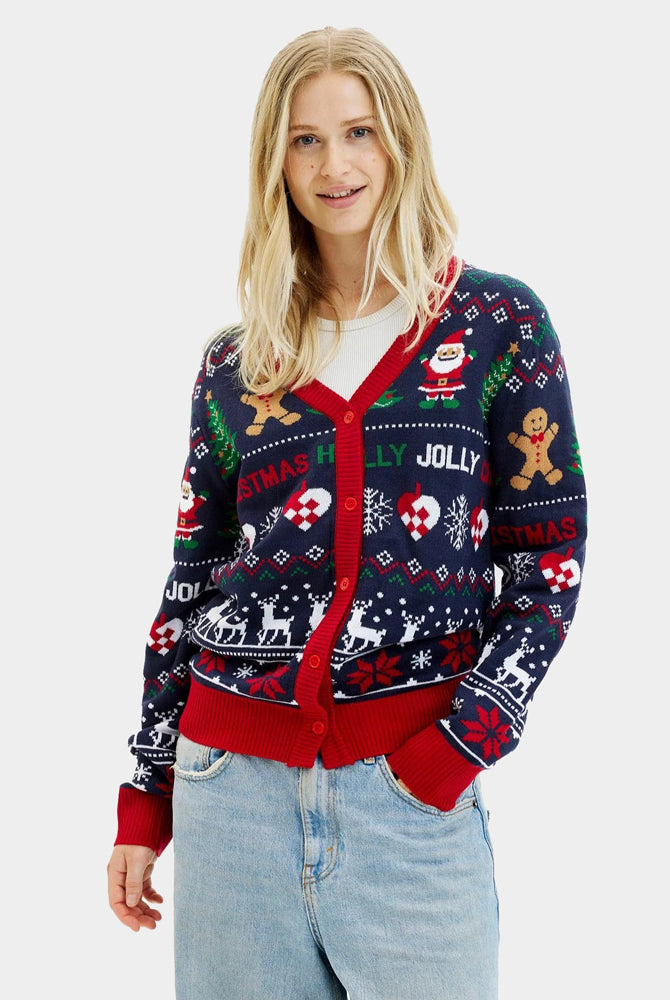 Cardigan Natalizio Coppia Blu e Rosso Donna