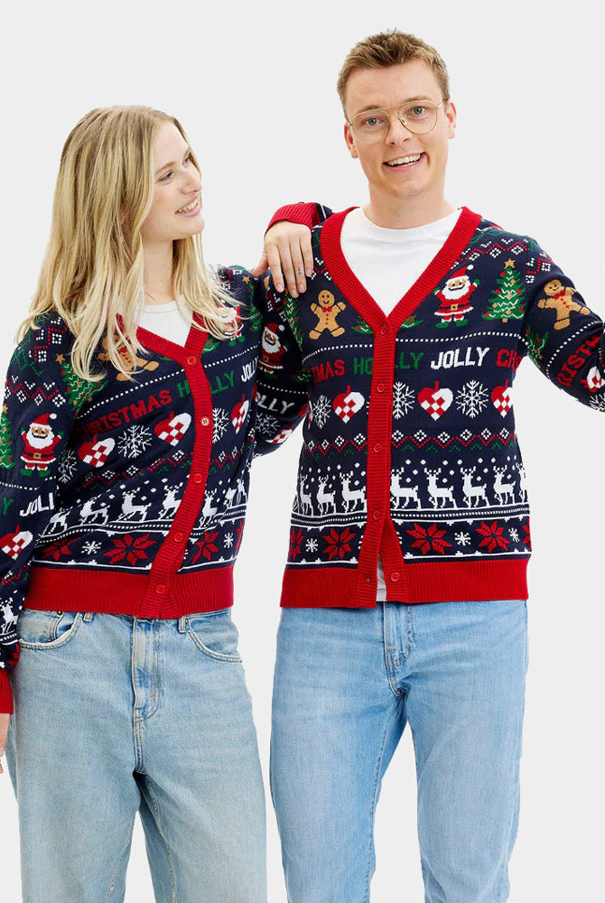 Cardigan Natalizio Coppia Blu e Rosso