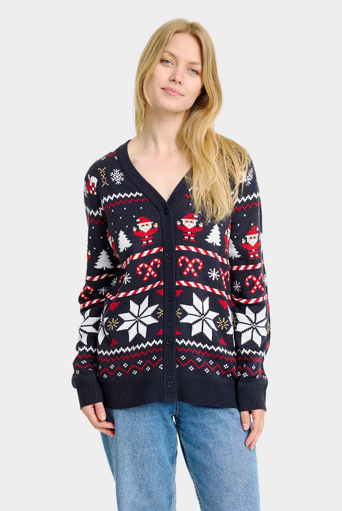 Cardigan Natalizio di Coppia Blu con Stelle Polari Donna