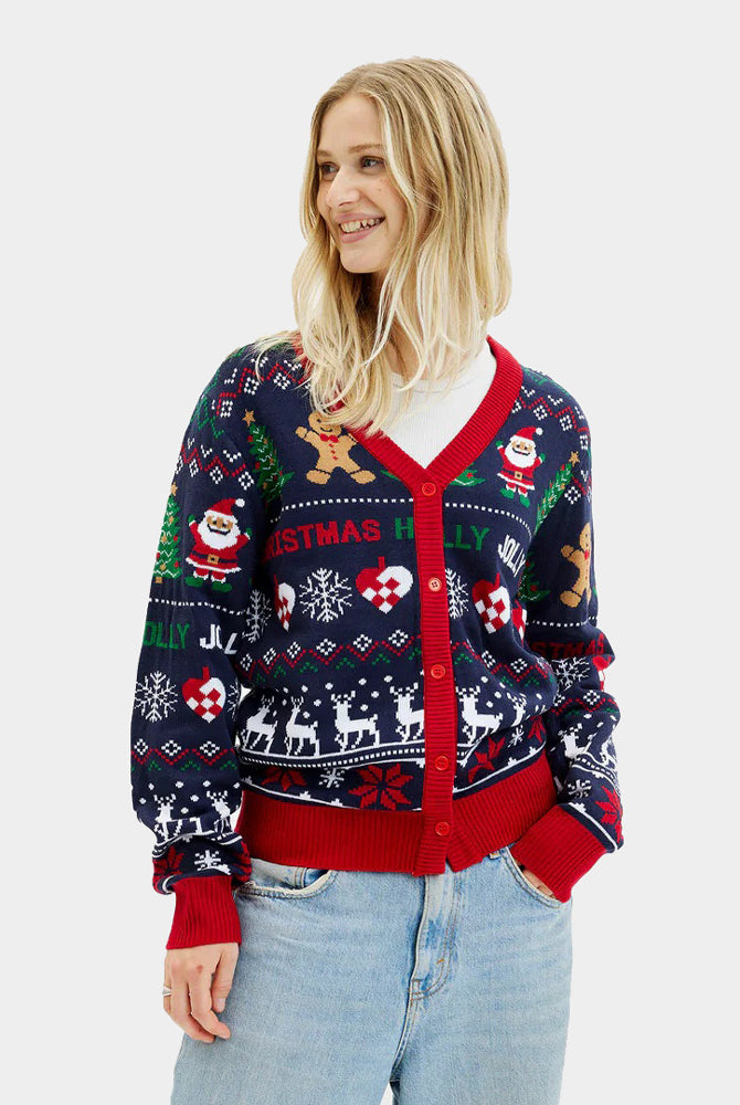 Cardigan Natalizio Coppia Donna Blu e Rosso