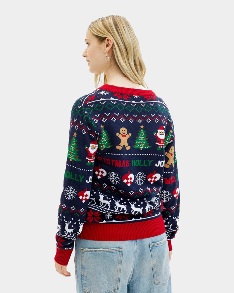 Cardigan Natalizio da Donna Blu e Rosso Maglione