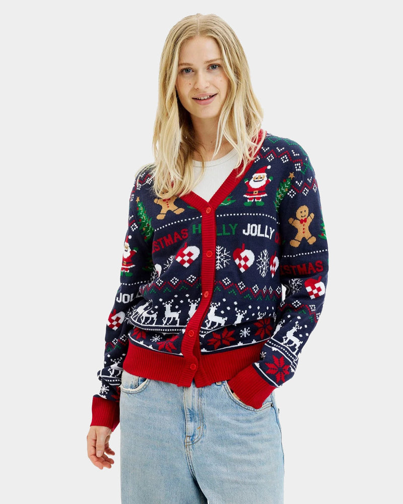 Cardigan Natalizio da Donna Blu e Rosso