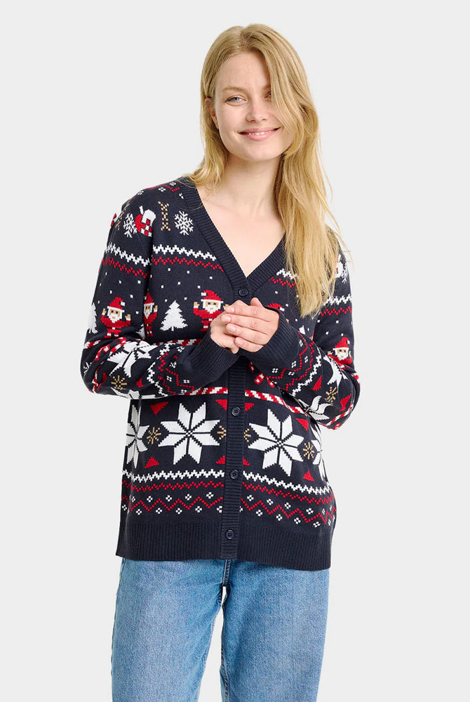 Cardigan Natalizio Donna di Coppia Blu con Stelle Polari