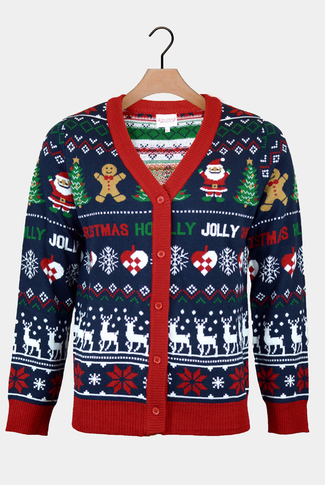 Cardigan Natalizio da Uomo Renne e Babbo Natale Blu e Rosso