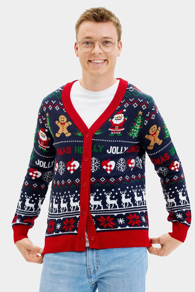 Cardigan Natalizio da Uomo Blu e Rosso