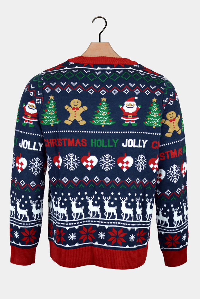 Cardigan Natalizio da Uomo Blu e Rosso Babbo Natale Renne