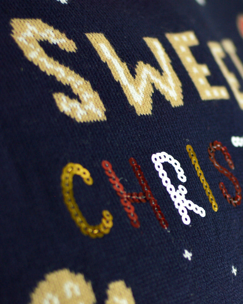 Maglione Natalizio Ginger Cookie di Coppia con Luci LED Uomo Blu