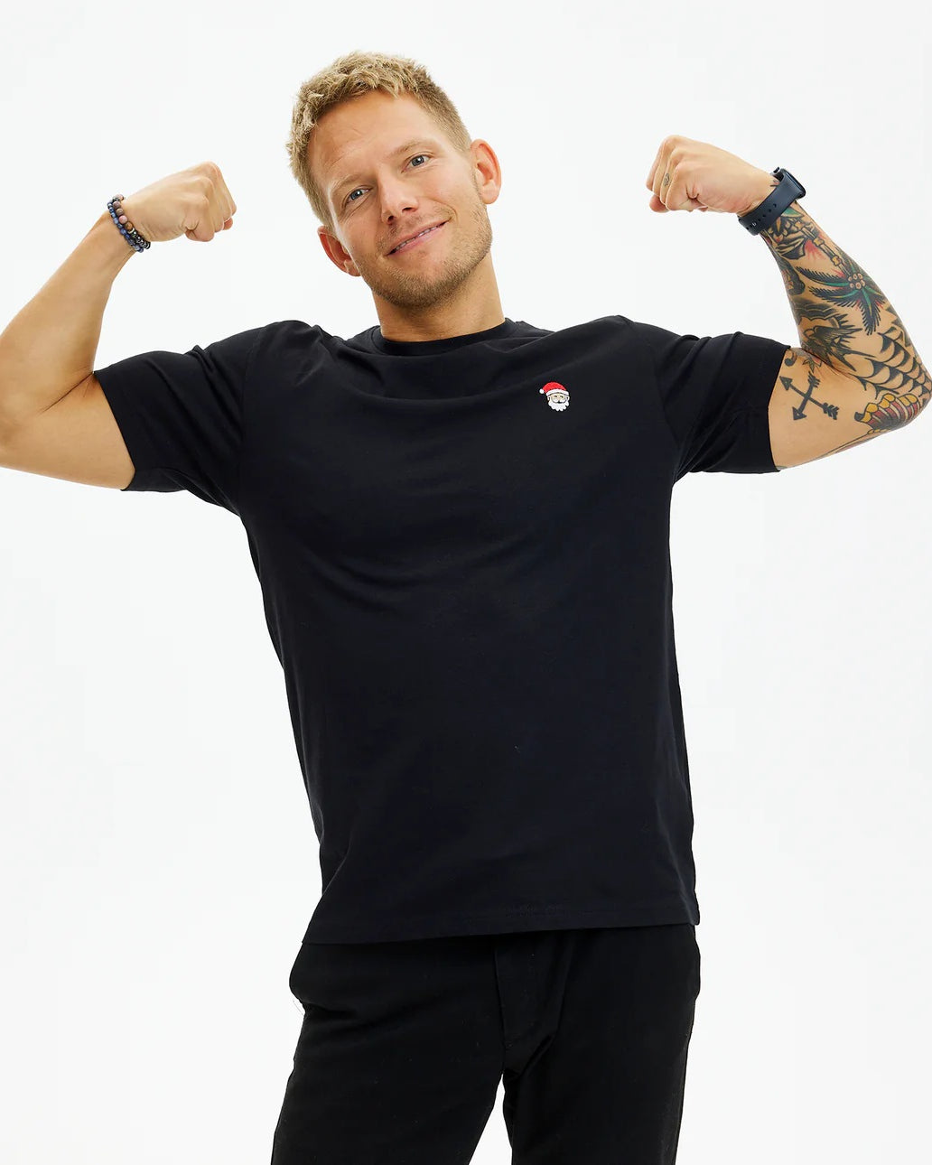 Maglietta Natalizia Nera Uomo Babbo Natale