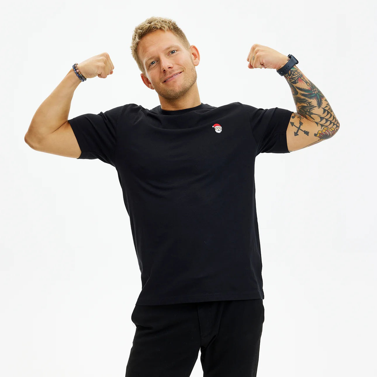 Maglietta Natalizia Nera Uomo Babbo Natale