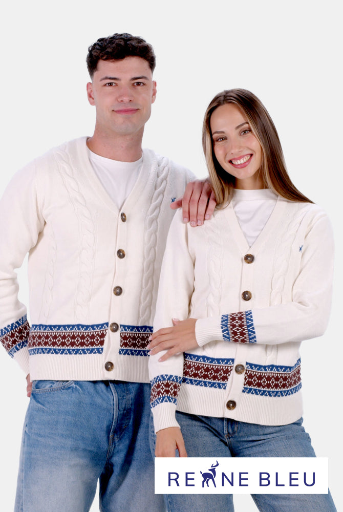 Maglione di coppia Uomo Cardigan in Cotone Biologico Renne