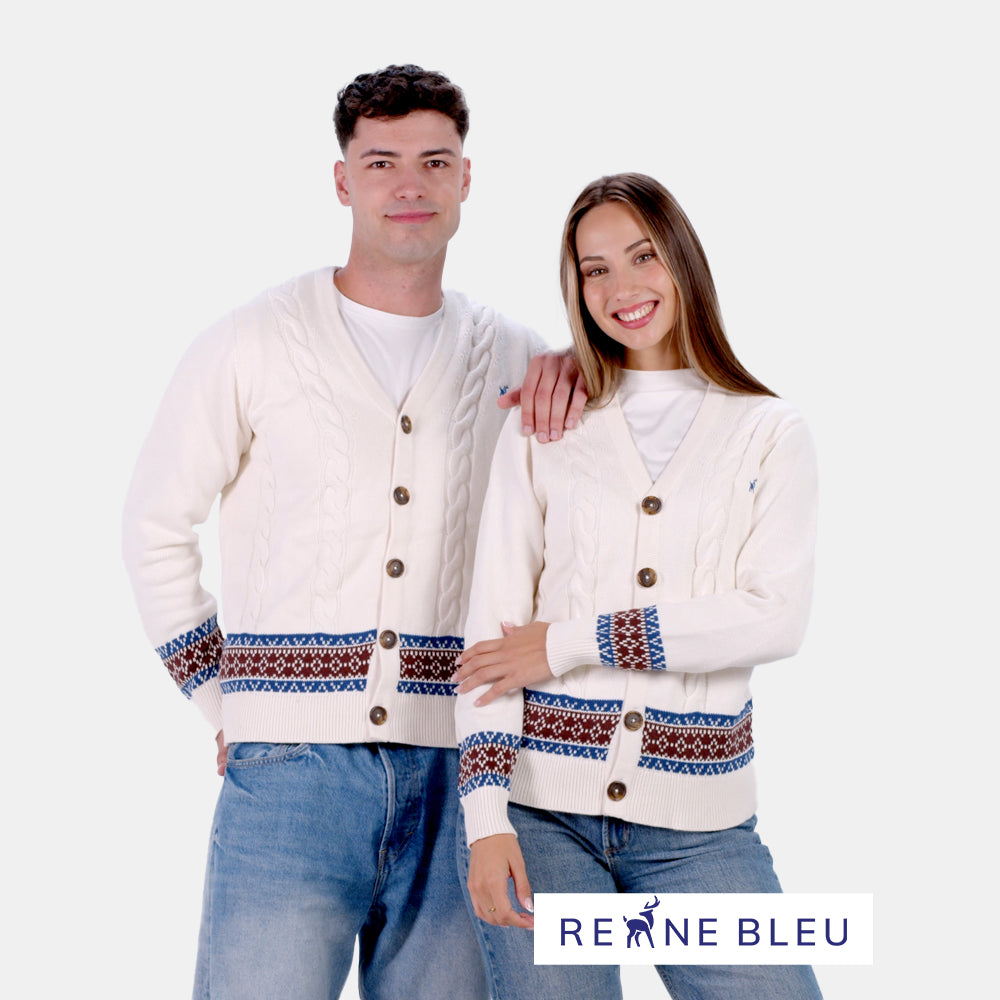 Maglione di coppia Uomo Cardigan in Cotone Biologico Renne
