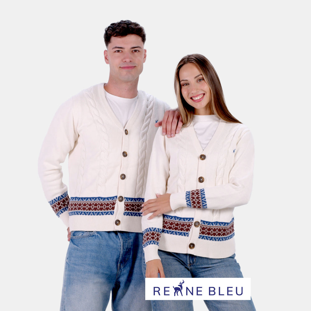 Maglione di coppia Uomo Cardigan in Cotone Biologico Renne