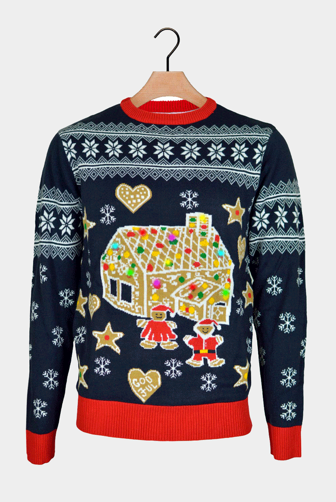 Maglione Natalizio con Luci LED Casa di Pan di Zenzero Famiglia