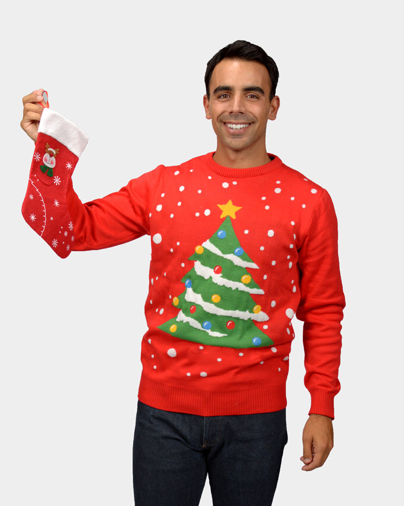 Maglione Natalizio Uomo Rosso Albero di Natale