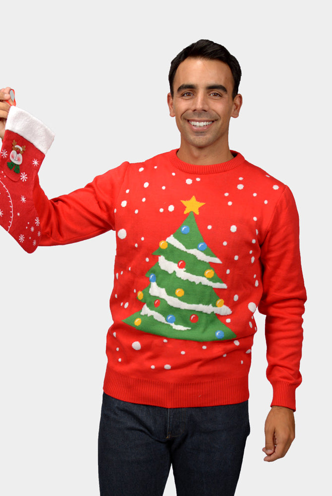 Maglione Natalizio Uomo Rosso Albero di Natale