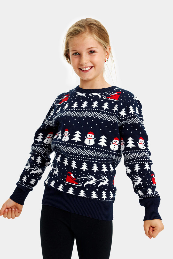 Maglione Natalizio Bambini Alberi, Pupazzi di Neve Babbo Natale