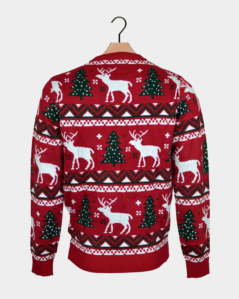 Maglione Natalizio Alberi di Natale e Renne Rosso