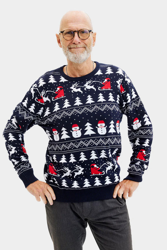 Maglione Natalizio Uomo Alberi, Pupazzi di Neve e Babbo Natale