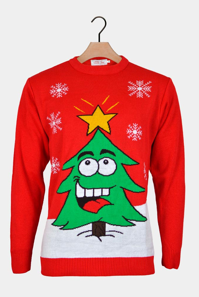 Maglione Natalizio Albero Natalizio Sorridente Rosso