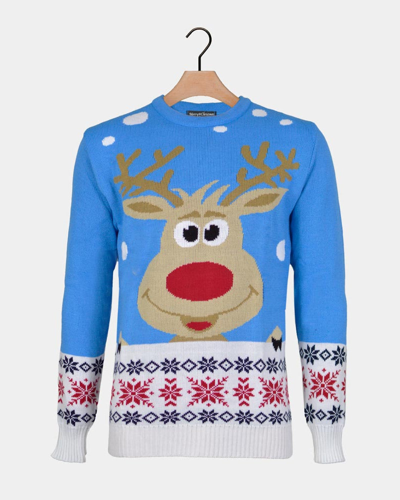 Maglione Natalizio da Donna Azzurro con Renna Neve