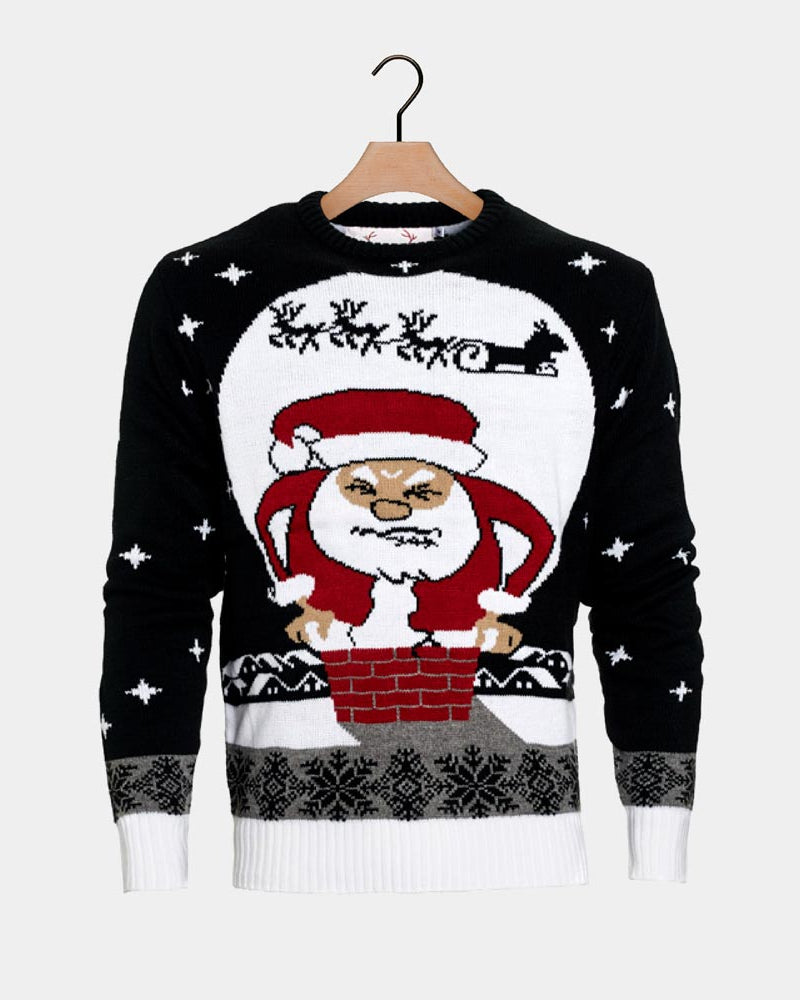 Maglione Natalizio Babbo Natale Bloccato Camino
