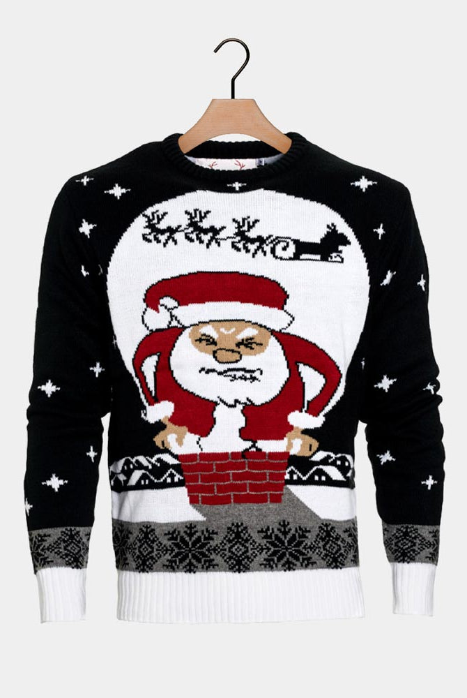 Maglione Natalizio Babbo Natale Bloccato Camino