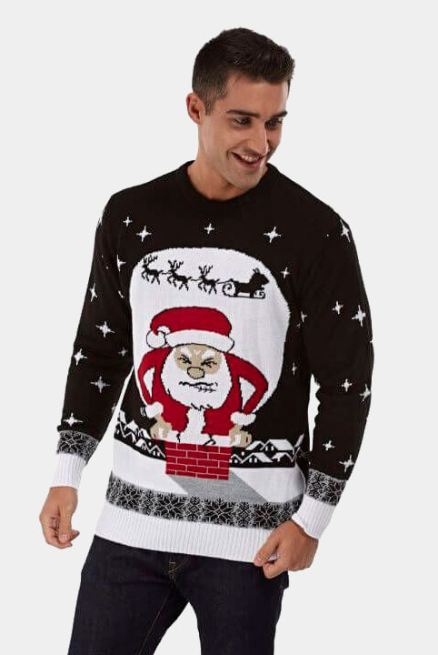 Maglione Natalizio Babbo Natale Bloccato nel Camino Uomo