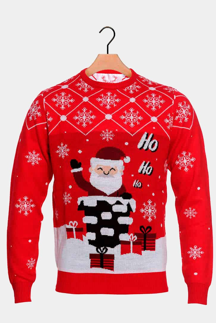 Maglione Natalizio con Babbo Natale che Entra nel Camino