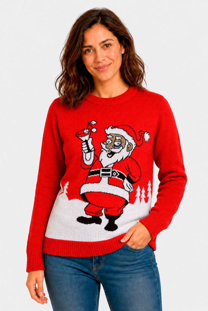 Maglione Natalizio con Babbo Natale e un Martini Donna