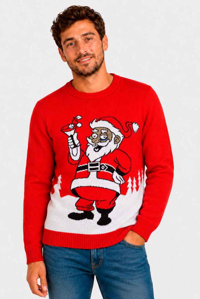 Maglione Natalizio con Babbo Natale e un Martini Uomo
