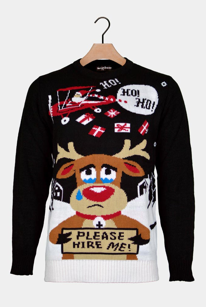 Maglione Natalizio Babbo Natale Renna in Cerca di Lavoro