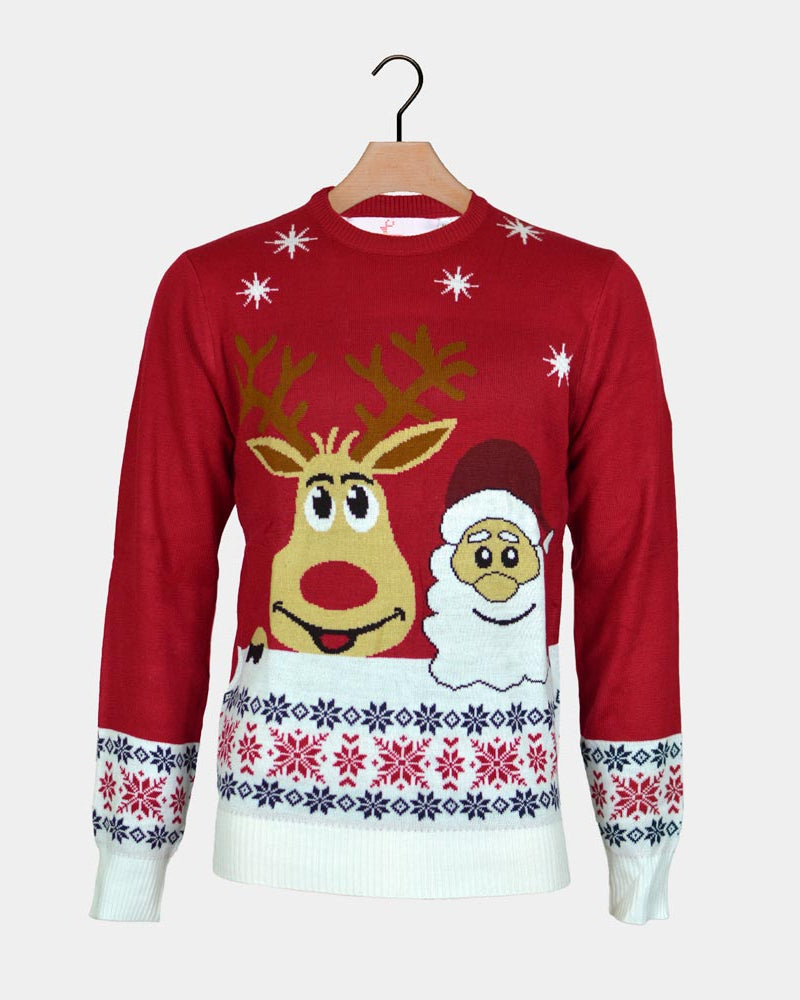 Maglione Natalizio Babbo Natale e Renna Rudolph Sorridentes