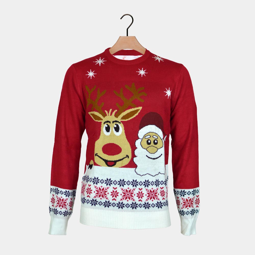 Maglione Natalizio Babbo Natale e Renna Rudolph Sorridentes