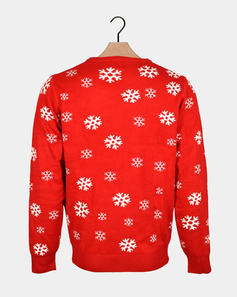 Maglione Natalizio con Babbo Natale e Renna che Salutano Rosso