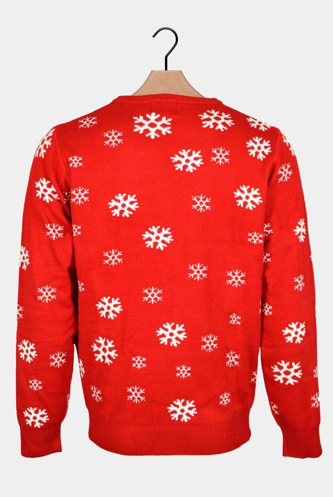 Maglione Natalizio con Babbo Natale e Renna che Salutano Rosso