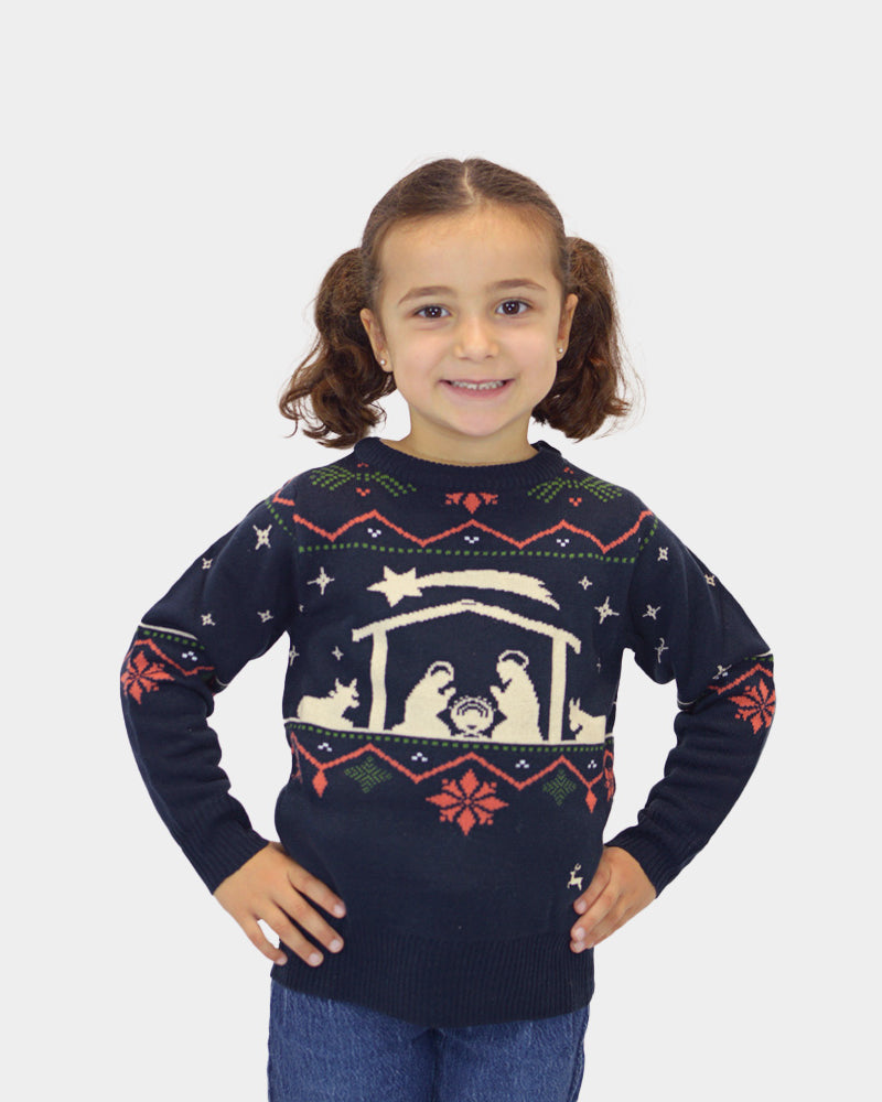 Maglione Natalizio da Bambina Blu Nativity