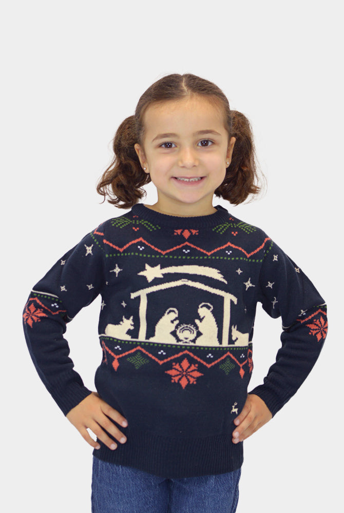 Maglione Natalizio da Bambina Blu Nativity