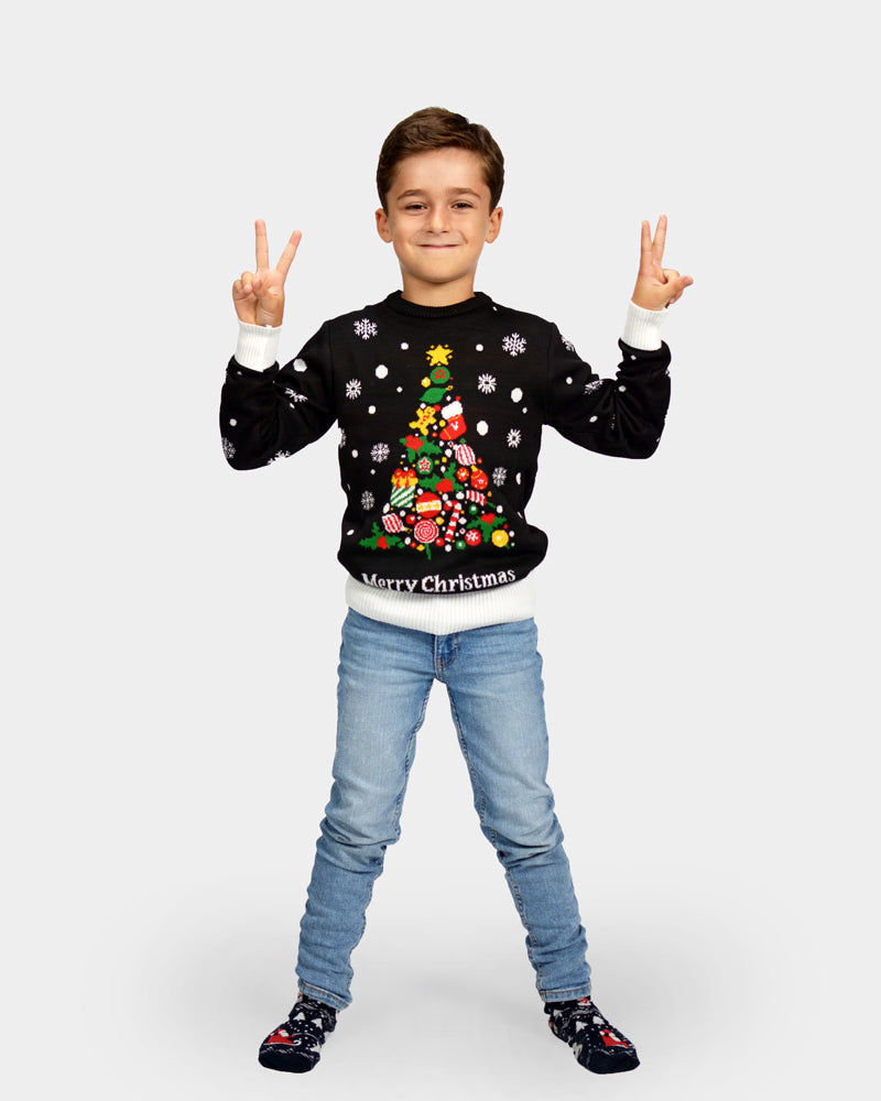 Maglione Natalizio Bambini Nero Albero Natalizio