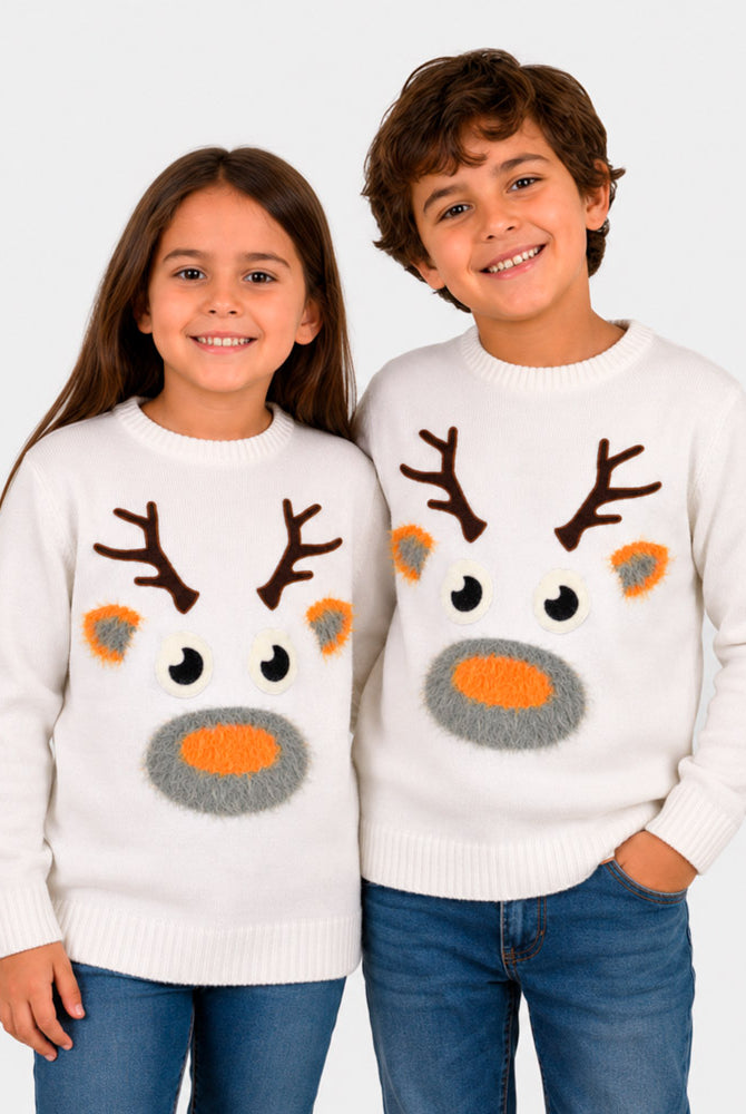 Maglione Natalizio Bambinni Bianco con Renna 3D