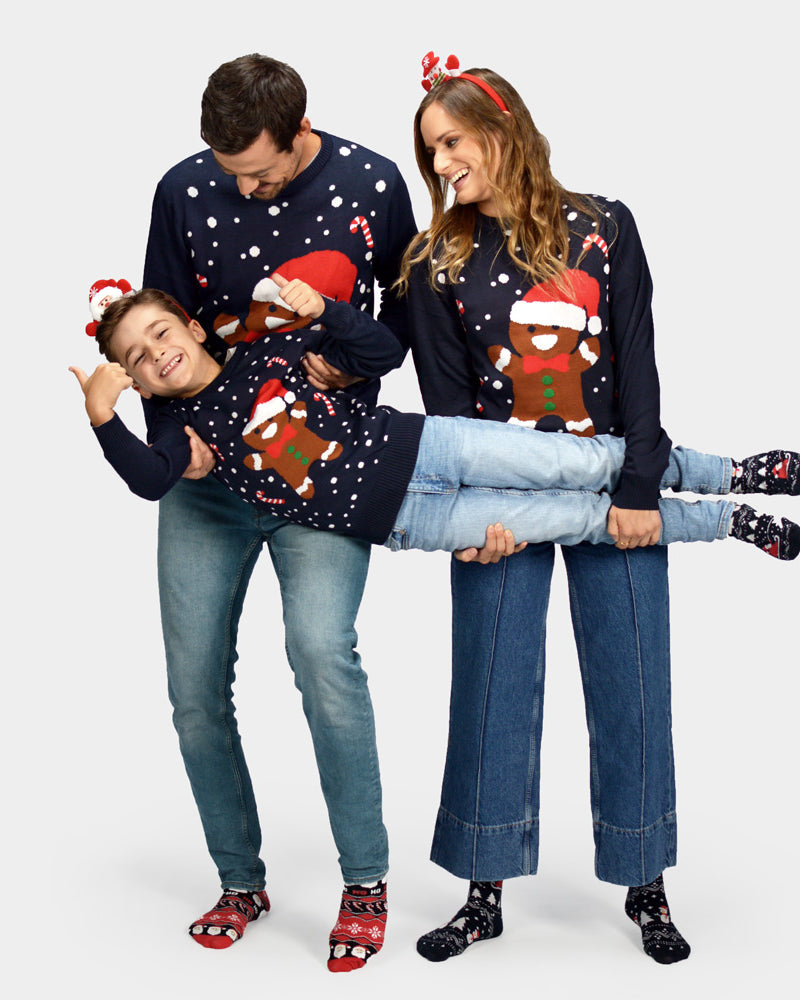 Maglione Natalizio per Bambini Famiglia Blu Gingerbread