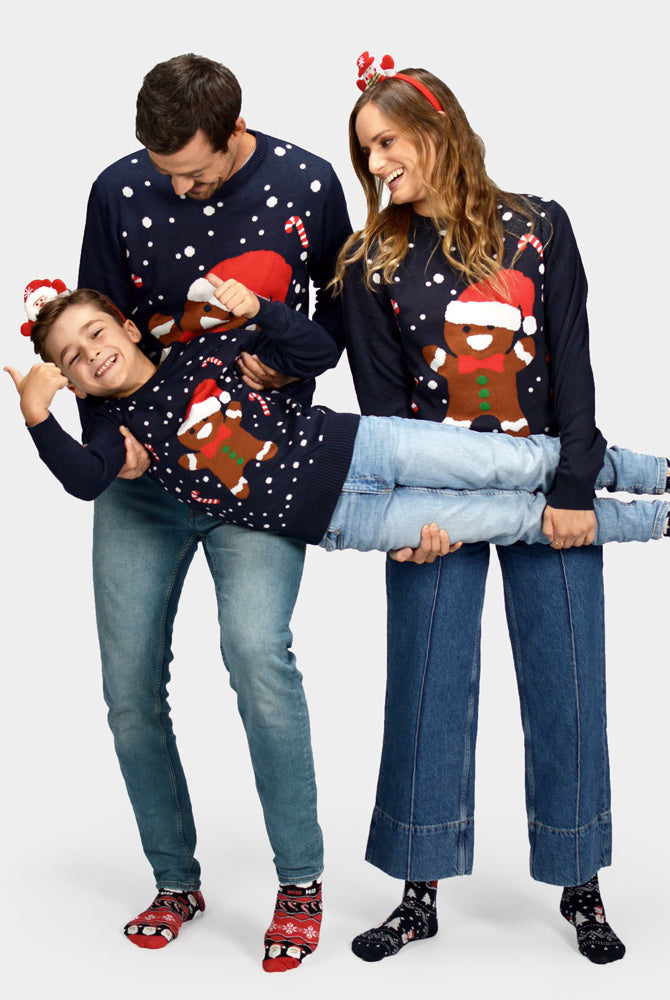 Maglione Natalizio per Bambini Famiglia Blu Gingerbread