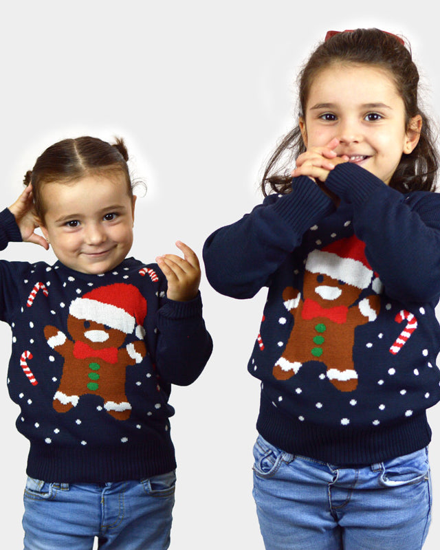 Gingerbread Maglione Natalizio per Bambini Blu ragazze