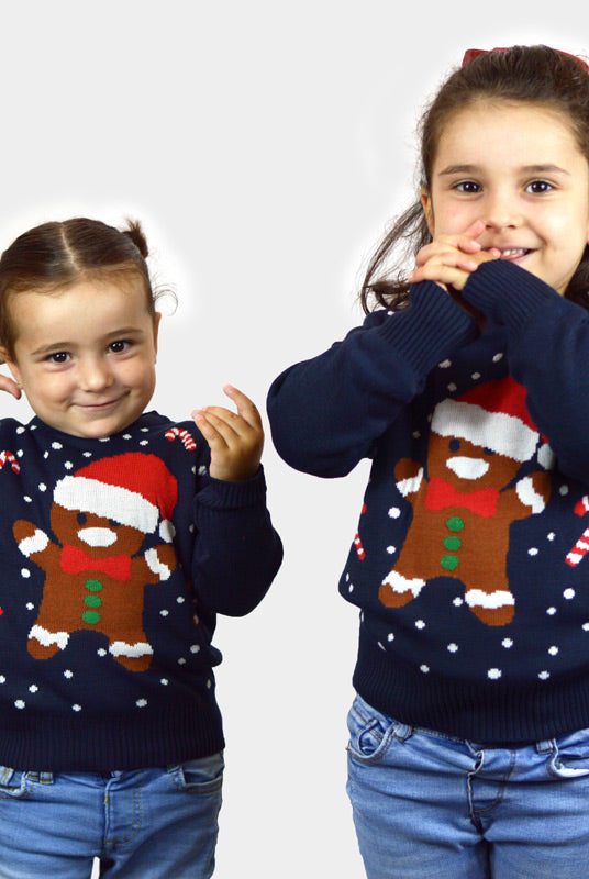 Gingerbread Maglione Natalizio per Bambini Blu ragazze